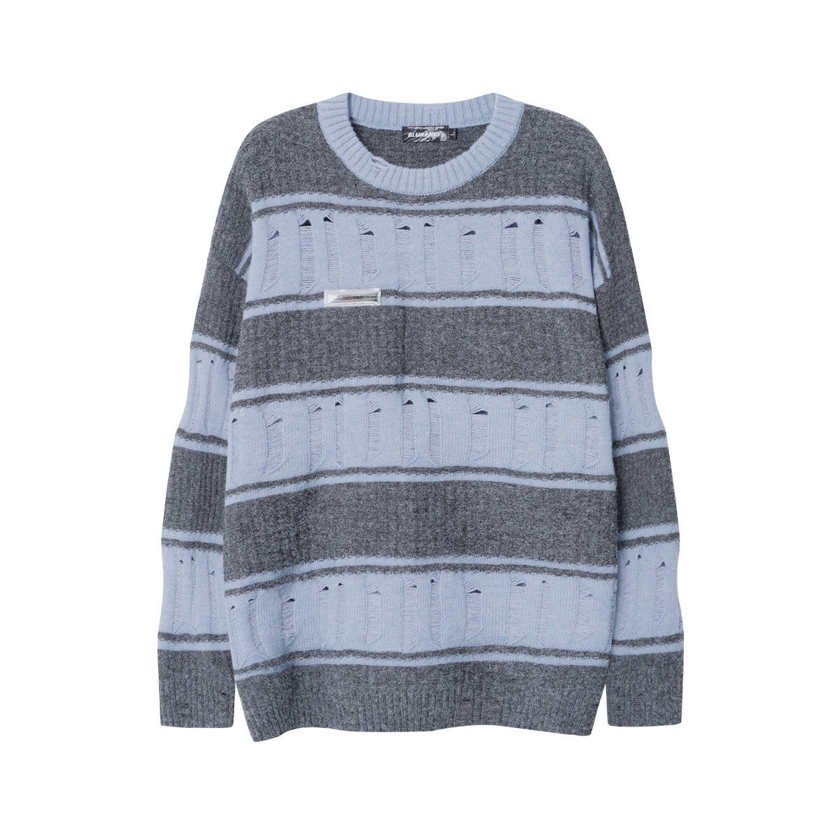 BLUREMO Retro Ripped Contrast Striped Crewneck Sweater