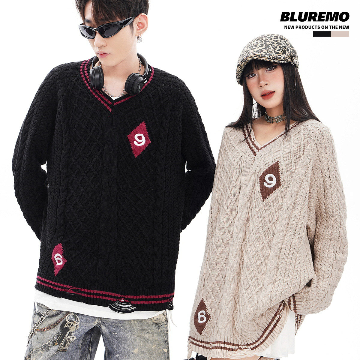 BLUREMO Retro College Versatile V-neck Knitted Sweater