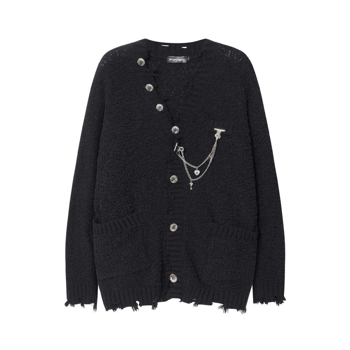 BLUREMO Metal Chain Versatile V-neck Knitted Cardigan