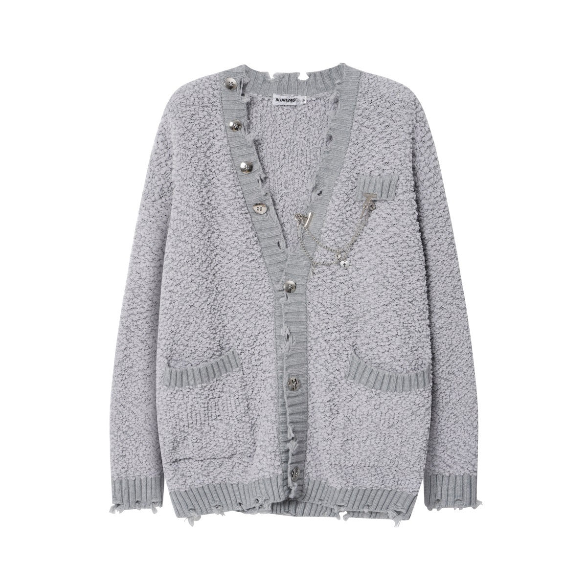 BLUREMO Metal Chain Versatile V-neck Knitted Cardigan