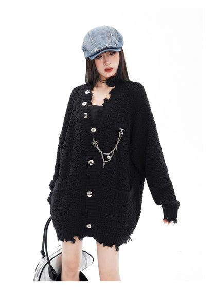 BLUREMO Metal Chain Versatile V-neck Knitted Cardigan