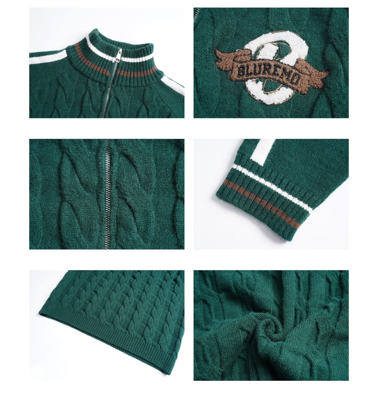 BLUREMO College Twisted Towel Embroidery Half-Zip Turtleneck Sweater