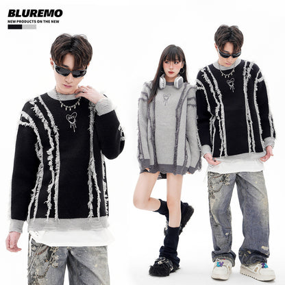 BLUREMO Tassel Colorblocked Crewneck Knitted Sweater