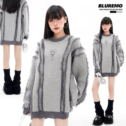 BLUREMO Tassel Colorblocked Crewneck Knitted Sweater