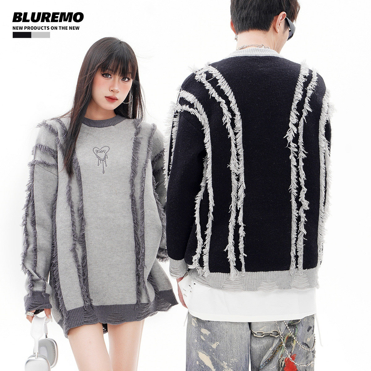 BLUREMO Tassel Colorblocked Crewneck Knitted Sweater