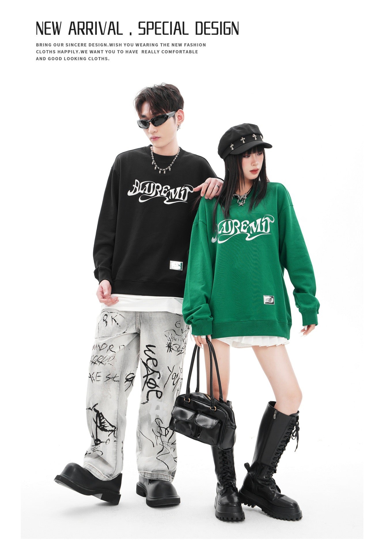 BLUREMO Street Style Logo Print Sweater