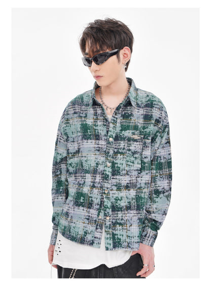 BLUREMO Retro Pocket Plaid Long Sleeve Shirt