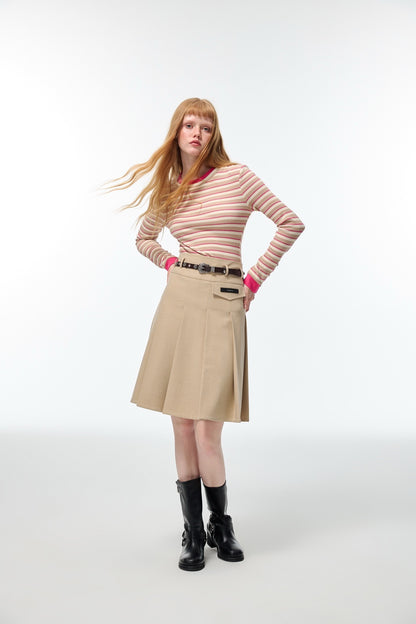 Alexia Sandra Stripe Round Neck Knit Top Beige/Pink