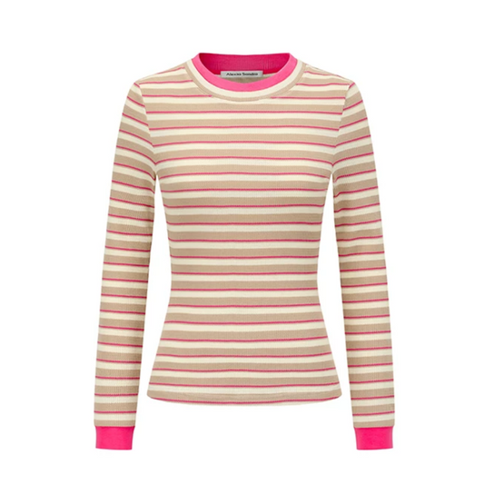 Alexia Sandra Stripe Round Neck Knit Top Beige/Pink