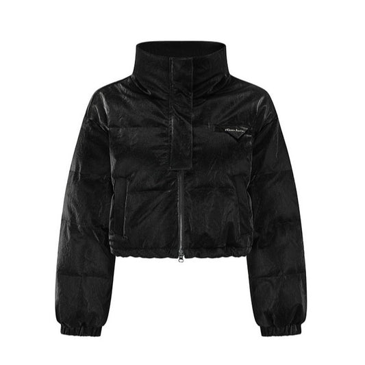 Alexia Sandra Tree Grain Leather Short Down Jacket Black