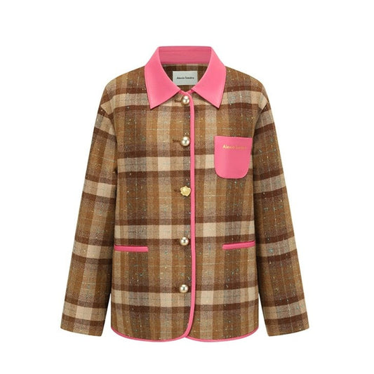 Alexia Sandra Pink Brown Patchwork Leather Plaid Jacket