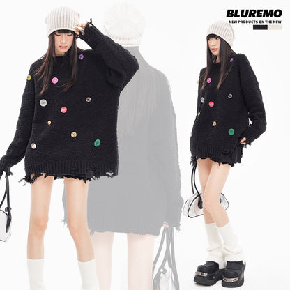 BLUREMO Street Style Yarn Pin Knitted Sweater