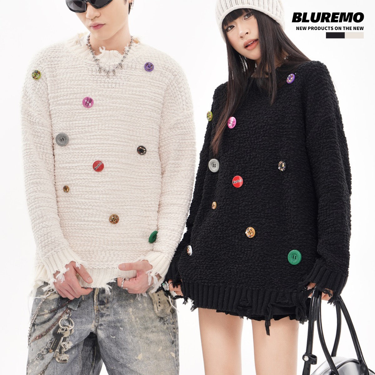 BLUREMO Street Style Yarn Pin Knitted Sweater