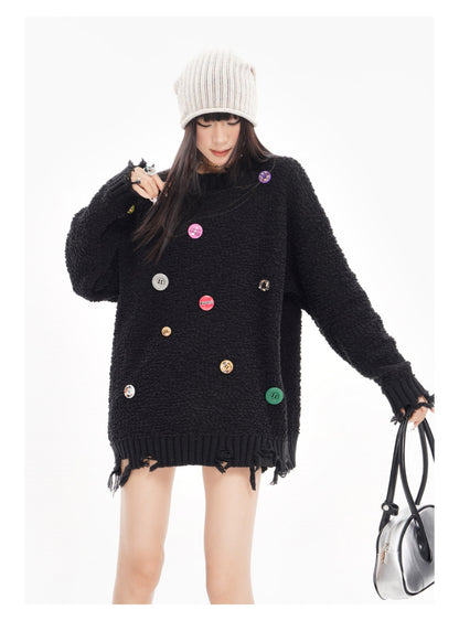 BLUREMO Street Style Yarn Pin Knitted Sweater