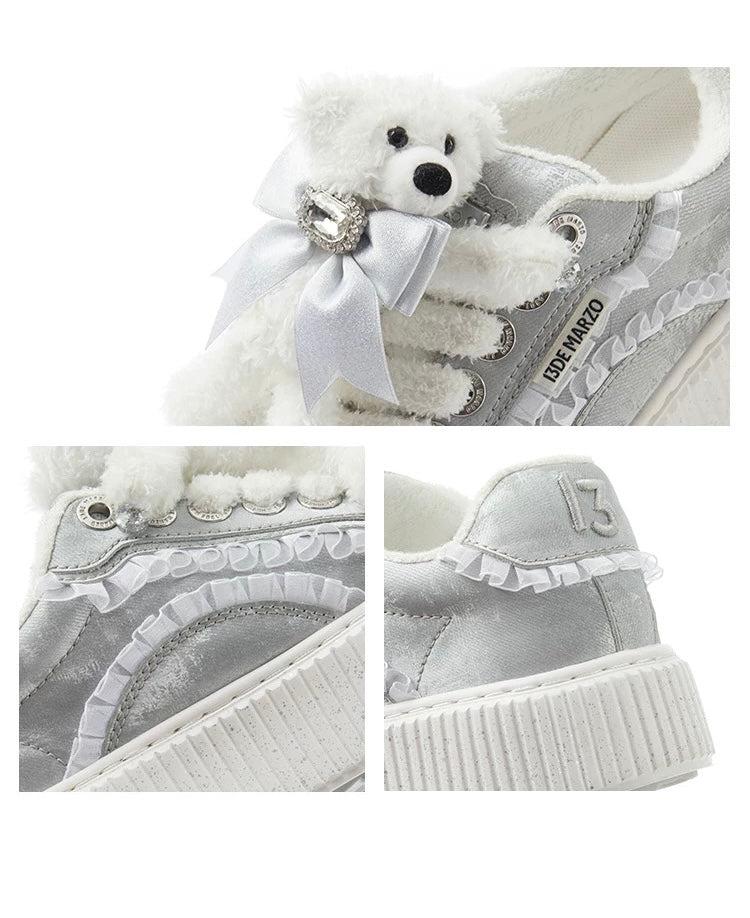 13DE MARZO Bear Lace Biscuits Sneakers Silver