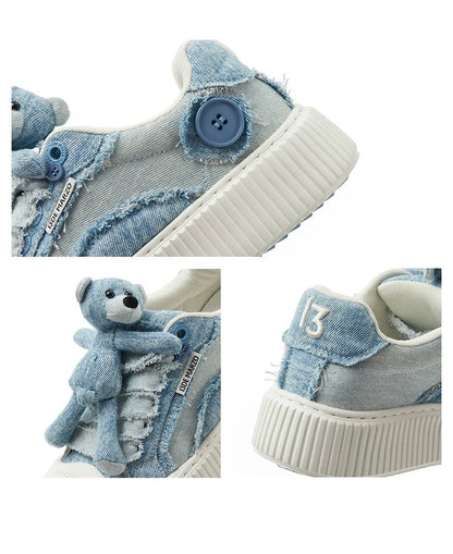 13DE MARZO Bear Denim Biscuits Sneakers Blue