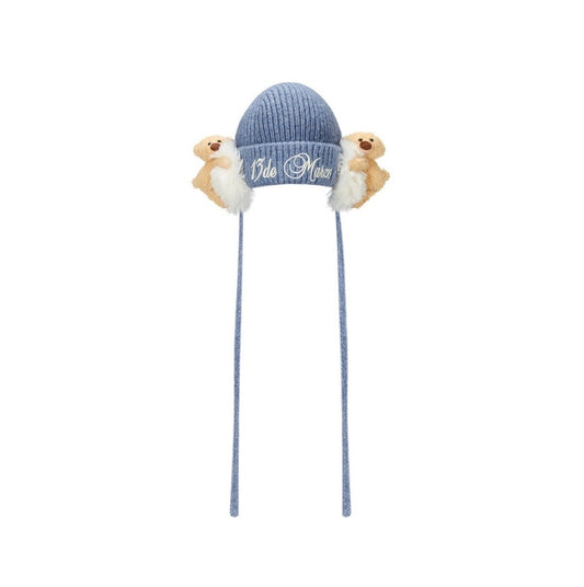 13DE MARZO Bear Earmuff Beanie Blue