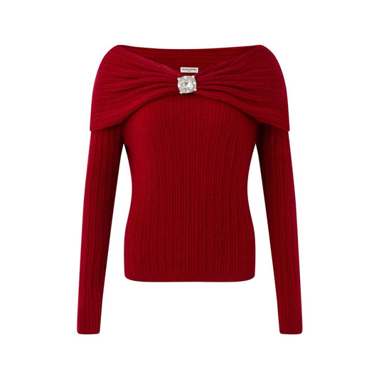DIANA VEVINA Off-Shoulder Sugar Cube Sweater Red