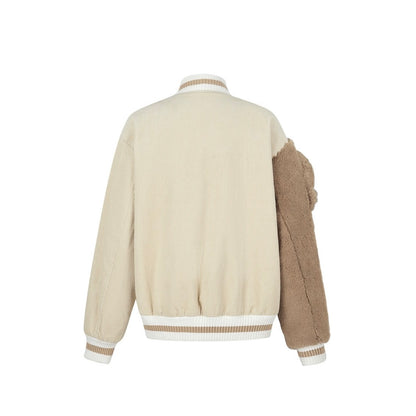 13DE MARZO Bear Sleeve Corduroy Baseball Jacket Khaki