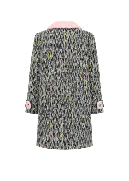 Alexia Sandra Detachable Contrast Color Pom-Pom Wool Coat