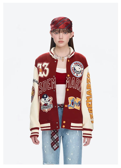 13DE MARZO Doozoo Retro Instruments Baseball Jacket Red