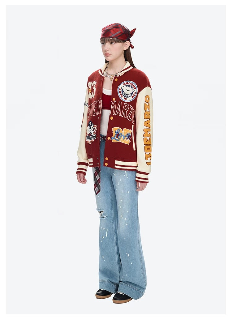 13DE MARZO Doozoo Retro Instruments Baseball Jacket Red