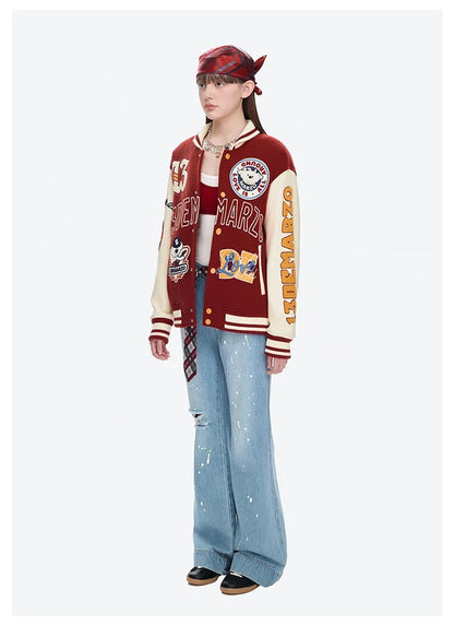 13DE MARZO Doozoo Retro Instruments Baseball Jacket Red