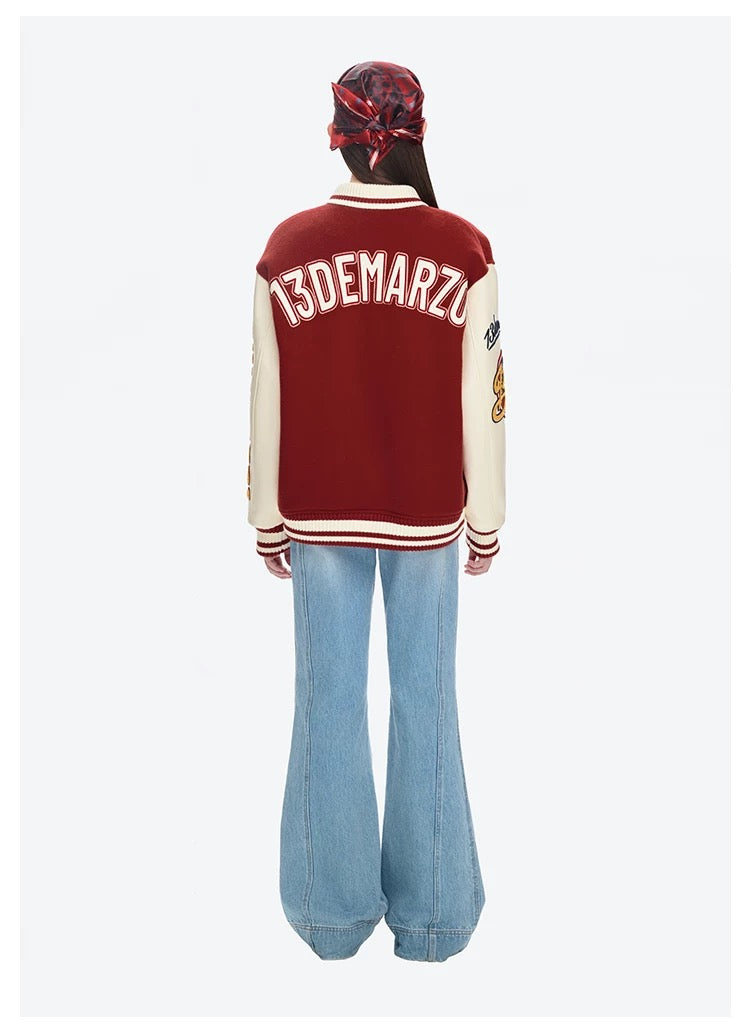 13DE MARZO Doozoo Retro Instruments Baseball Jacket Red
