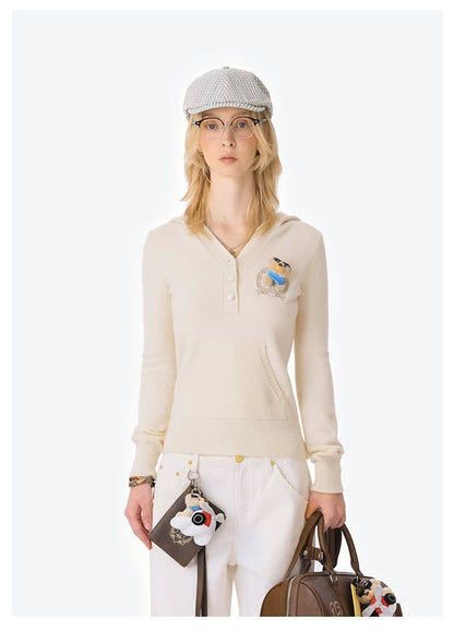 13DE MARZO Bear Knit Fit Hoodie Beige