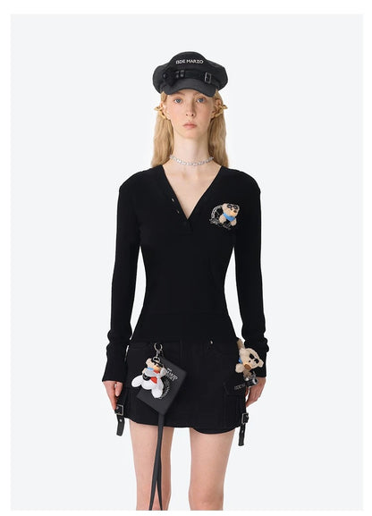 13DE MARZO Bear Knit Fit Hoodie Black