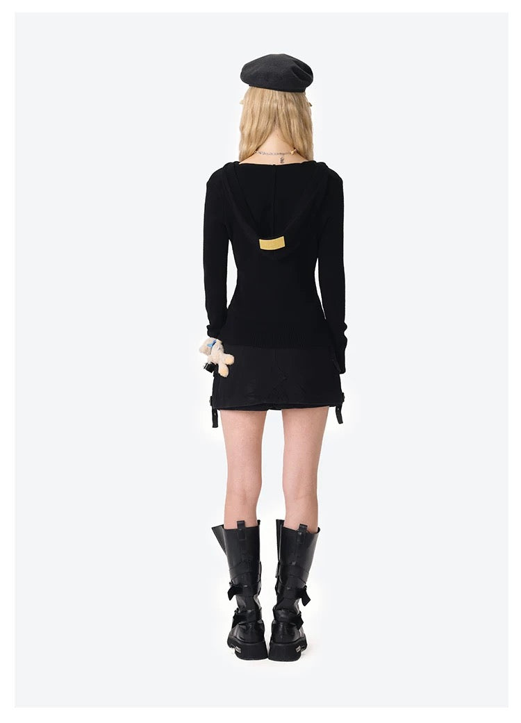 13DE MARZO Bear Knit Fit Hoodie Black