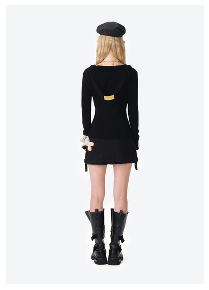 13DE MARZO Bear Knit Fit Hoodie Black