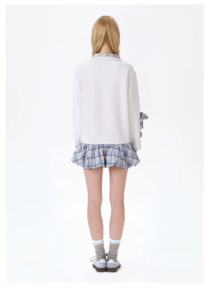 13DE MARZO Plaid Bear Collar Bud Dress Beige