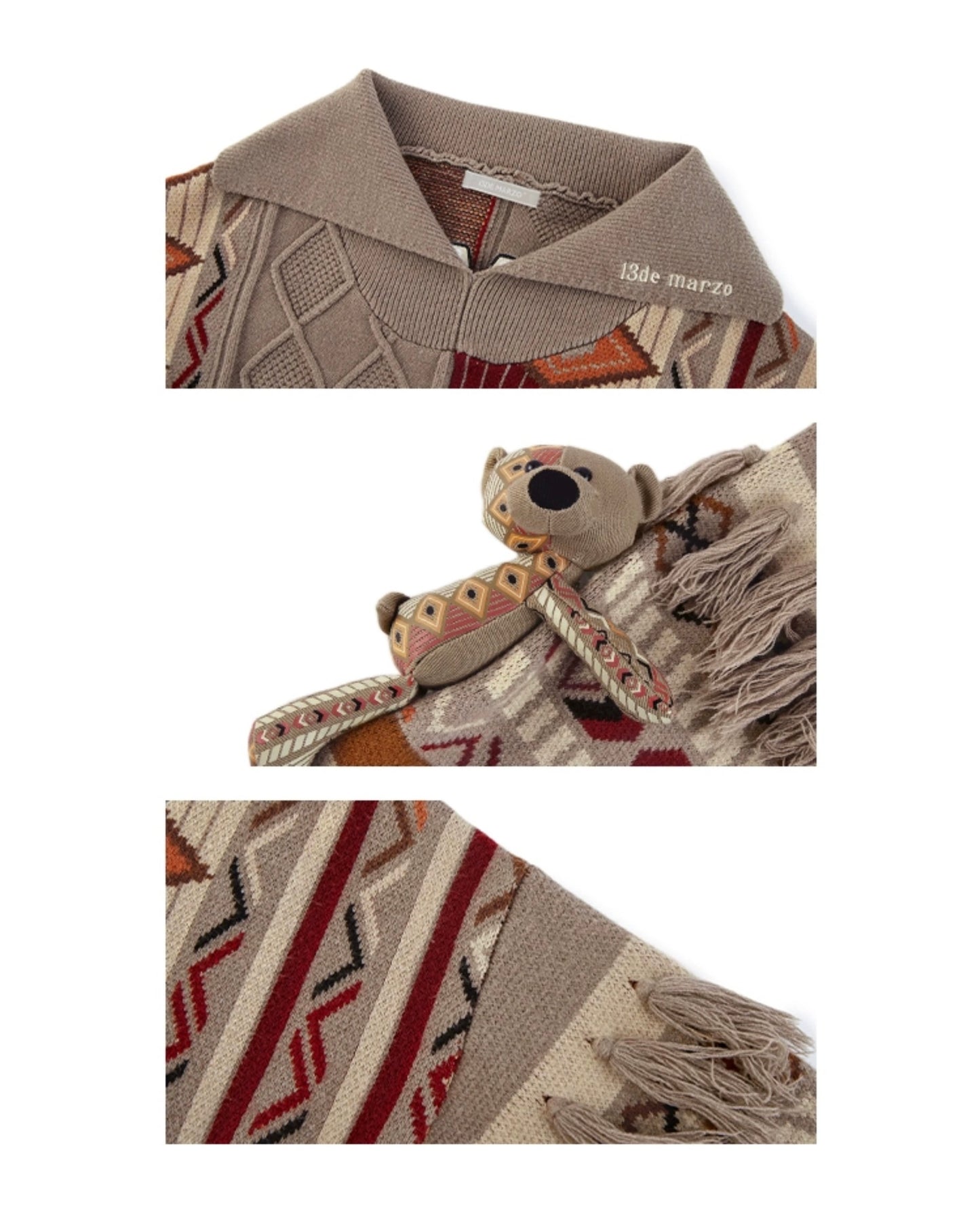 13DE MARZO Tribe Hunting Totem Short Sweater Brown