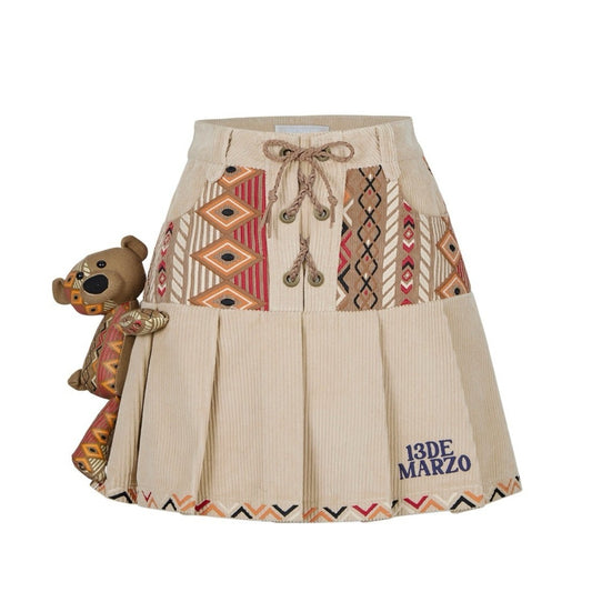 13DE MARZO Tribe Hunting Totem Patch Skirt Beige