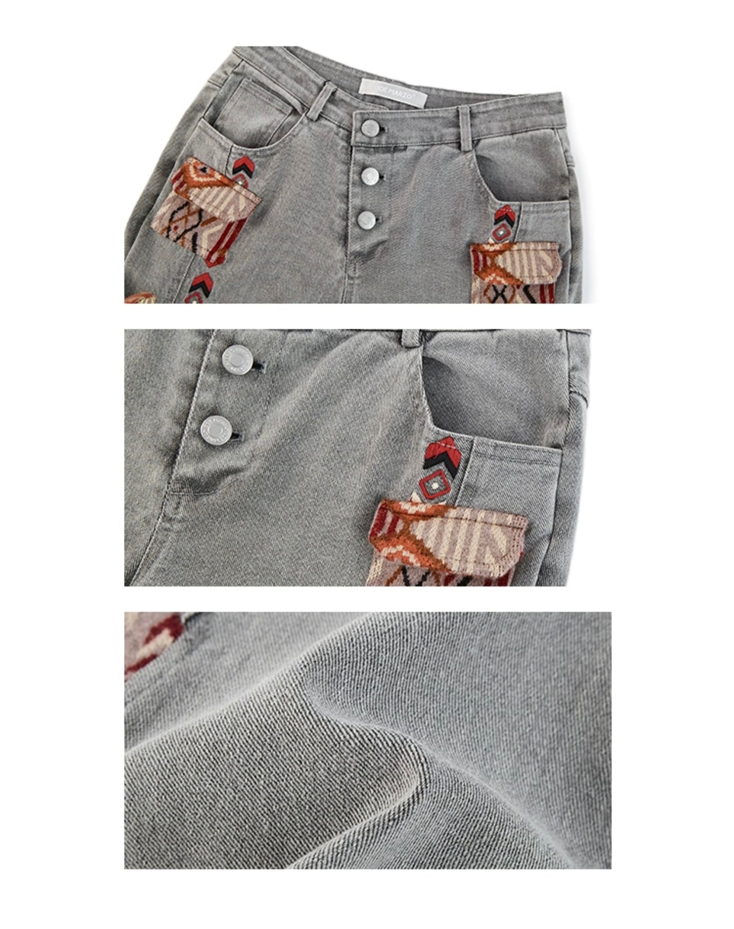 13DE MARZO Tribe Hunting Totem Bell Bottom Jeans Gray