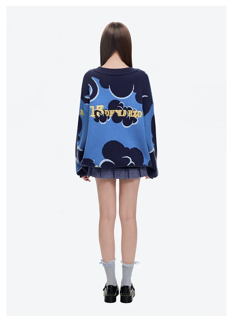 13DE MARZO Doozoo Day and Night Sweater Navy Blue