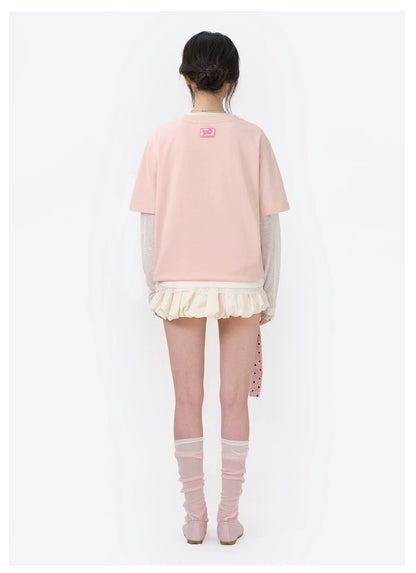 13DE MARZO x RONRON Bear Ribbon Tee Pink