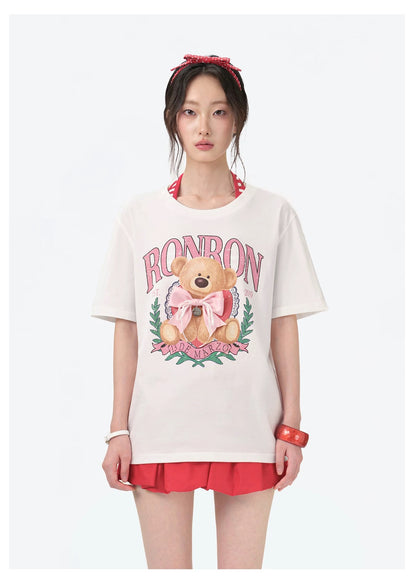 13DE MARZO x RONRON Bear Ribbon Tee White