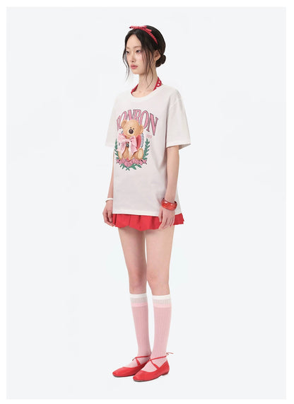 13DE MARZO x RONRON Bear Ribbon Tee White