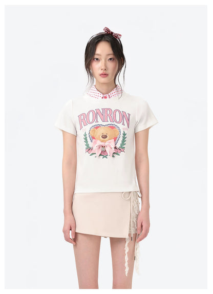 13DE MARZO x RONRON Bear Ribbon Slim Top Beige
