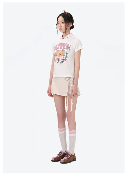 13DE MARZO x RONRON Bear Ribbon Slim Top Beige