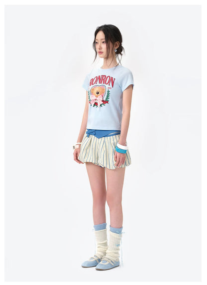 13DE MARZO x RONRON Bear Ribbon Slim Top Blue