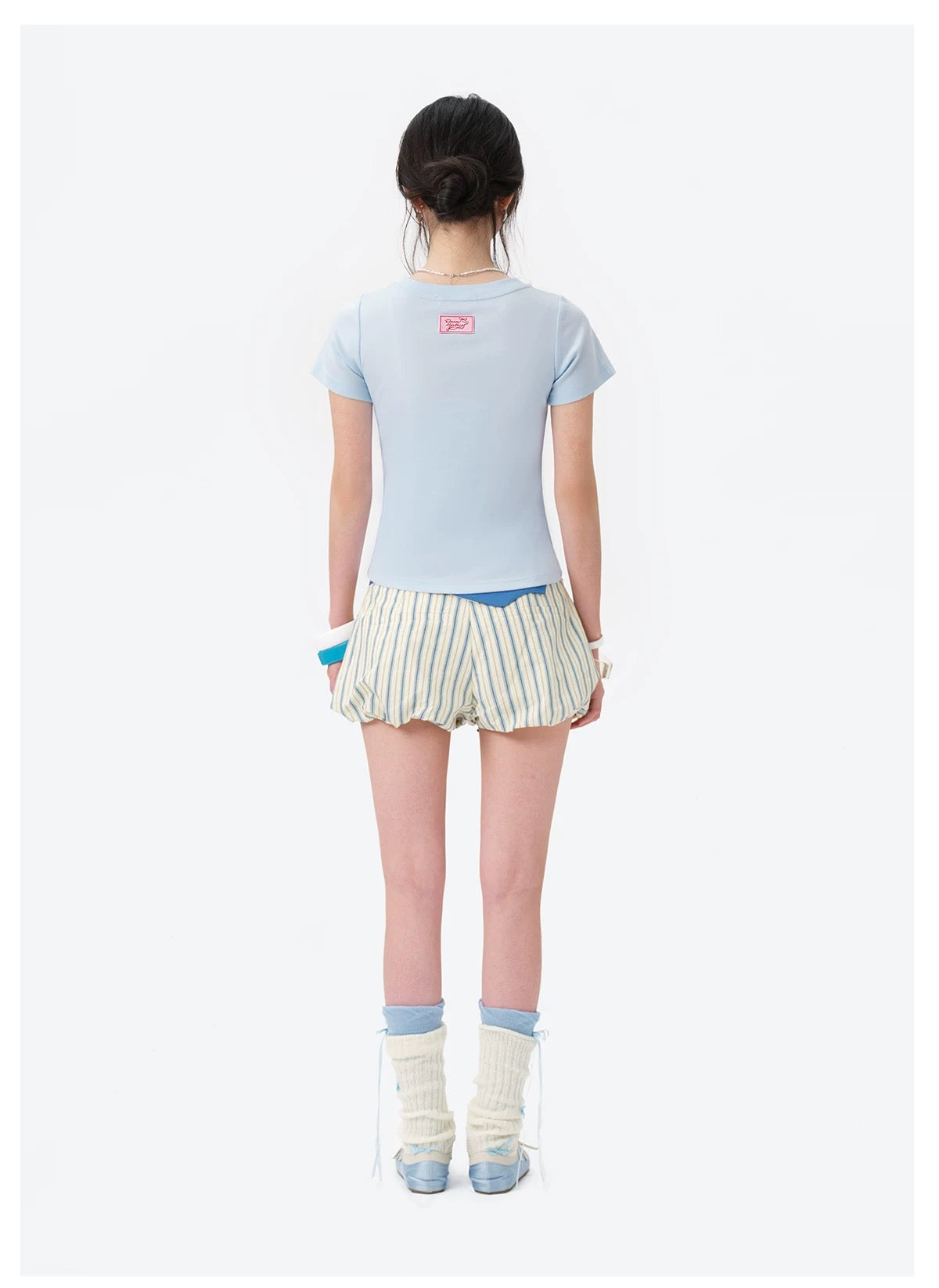 13DE MARZO x RONRON Bear Ribbon Slim Top Blue