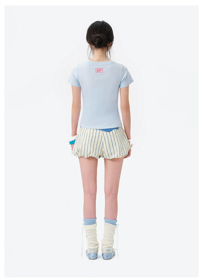 13DE MARZO x RONRON Bear Ribbon Slim Top Blue