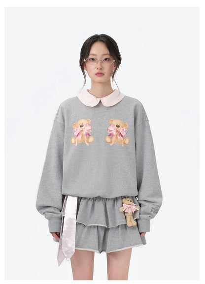 13DE MARZO x RONRON Double Ribbon Bear Sweater Grey