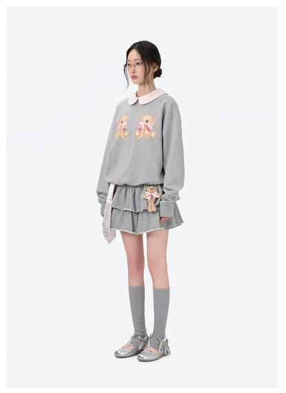 13DE MARZO x RONRON Double Ribbon Bear Sweater Grey