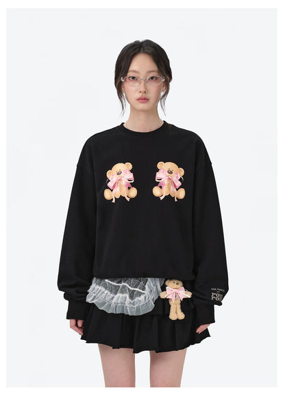 13DE MARZO x RONRON Double Ribbon Bear Sweater Black