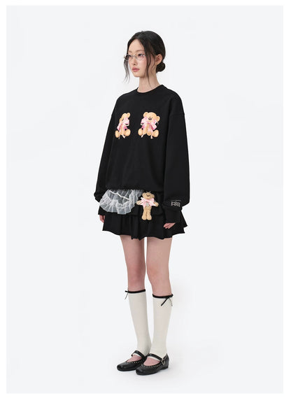 13DE MARZO x RONRON Double Ribbon Bear Sweater Black
