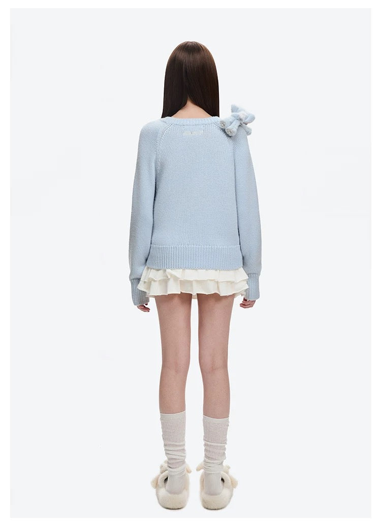 13DE MARZO Elephant Bear Batwing Sweater Blue